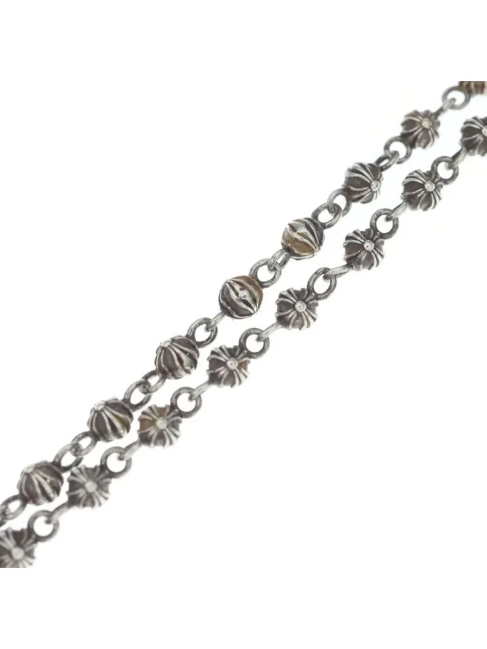 Chrome Hearts Tiny Cross Ball Beaded Chain Beads Necklace Silver